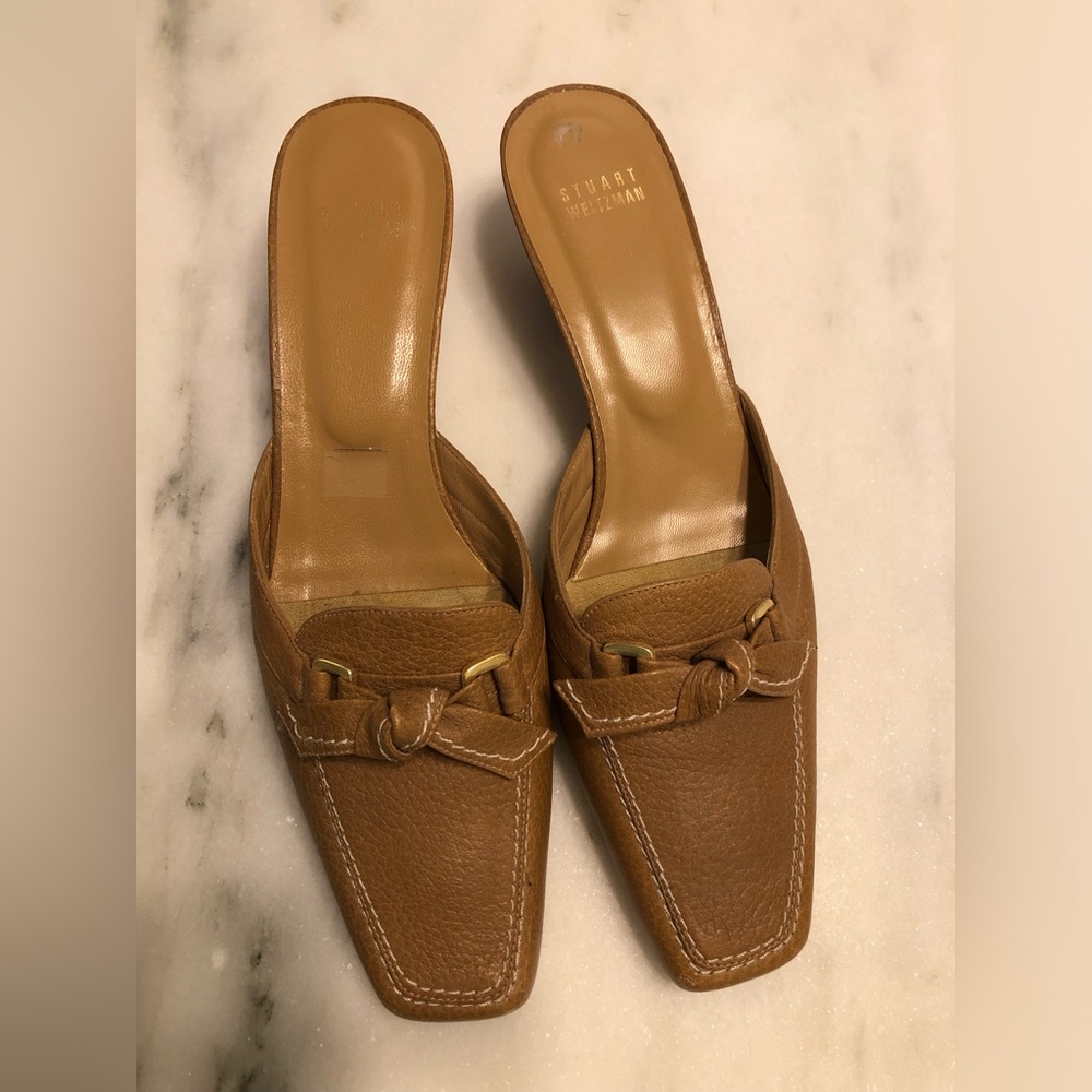 Stuart Weitzman Tan Leather Mules